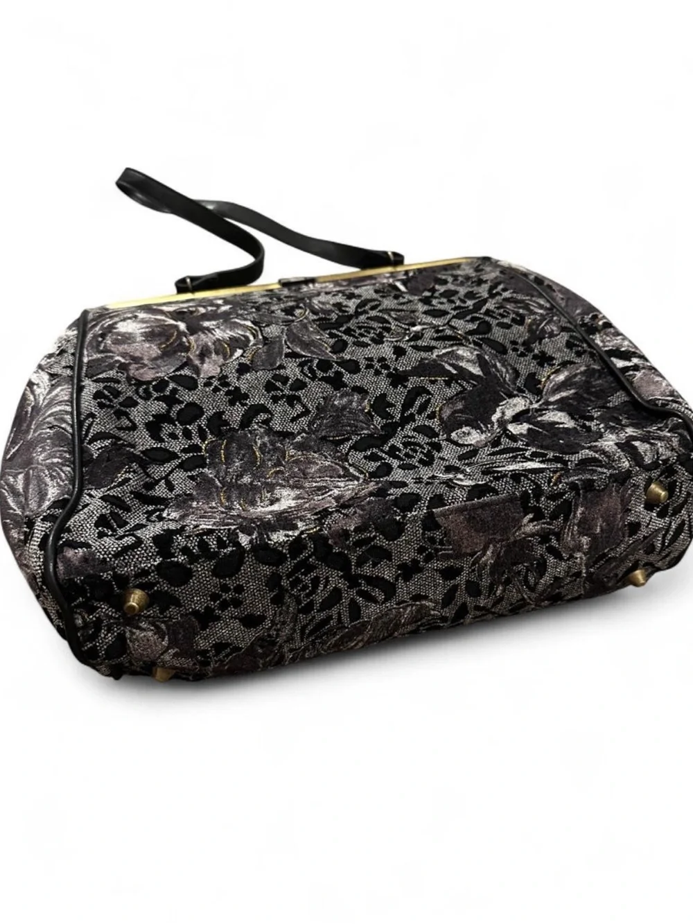 Vintage-Inspired Black and Silver Floral Handbag by Cami